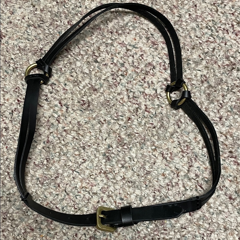 Black Leather double strap Belt with Gold Buckles